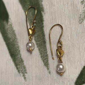 Tiny Gold Heart and Freshwater Pearl Earrings